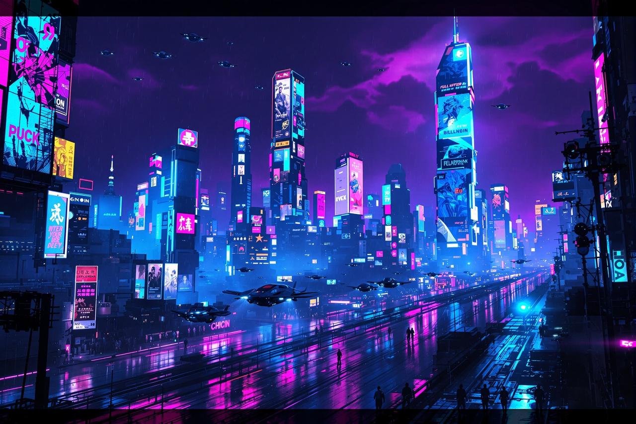 亲亲漫画精选专题 - 霓虹美学：赛博朋克都市视觉设计的艺术密码